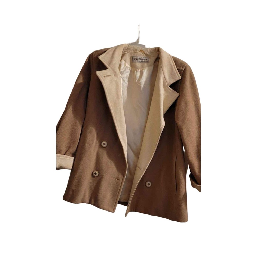 Womens large camel beige vintage Mackintosh wool jacket